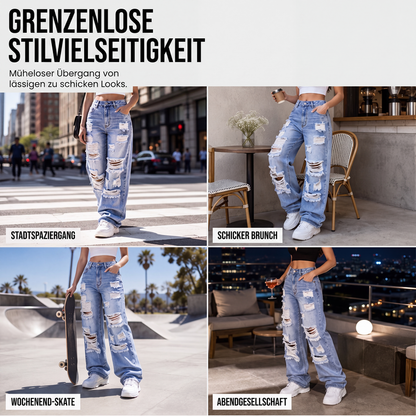 📢📢50%Rabatt!!!🎉⭐Weite Jeans für Damen mit Rissen, Destroyed-Effekt und hoher Taille-4