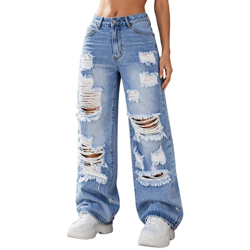 📢📢50%Rabatt!!!🎉⭐Weite Jeans für Damen mit Rissen, Destroyed-Effekt und hoher Taille-8