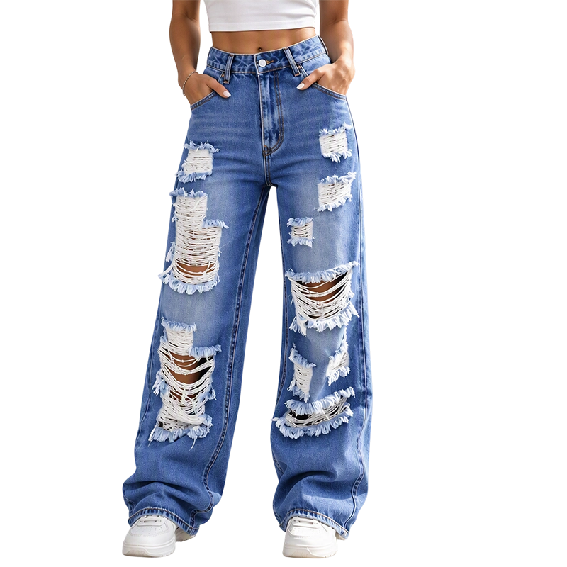 📢📢50%Rabatt!!!🎉⭐Weite Jeans für Damen mit Rissen, Destroyed-Effekt und hoher Taille-9
