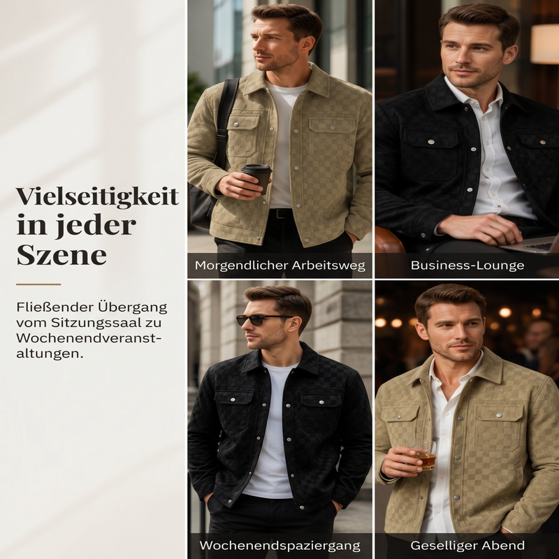 🎉Herbst-Special – 50 % Rabatt！🧥Herrenjacke aus Kunstwildleder mit Schachbrettmuster-7
