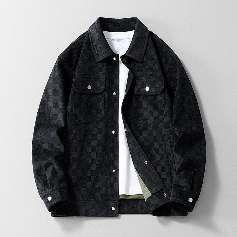 🎉Herbst-Special – 50 % Rabatt！🧥Herrenjacke aus Kunstwildleder mit Schachbrettmuster-10