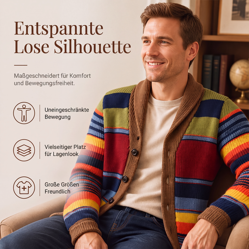 📢📢50%Rabatt!!!🎉✨Gestreifter Strickcardigan mit Schalkragen für Herren-4