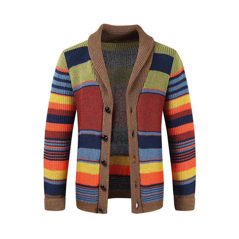 📢📢50%Rabatt!!!🎉✨Gestreifter Strickcardigan mit Schalkragen für Herren-9