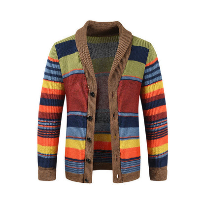 📢📢50%Rabatt!!!🎉✨Gestreifter Strickcardigan mit Schalkragen für Herren-9