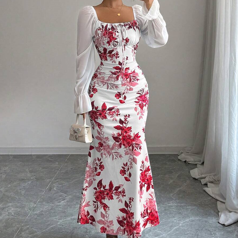 Elegantes geblümtes ausgestelltes Kleid für Damen-1