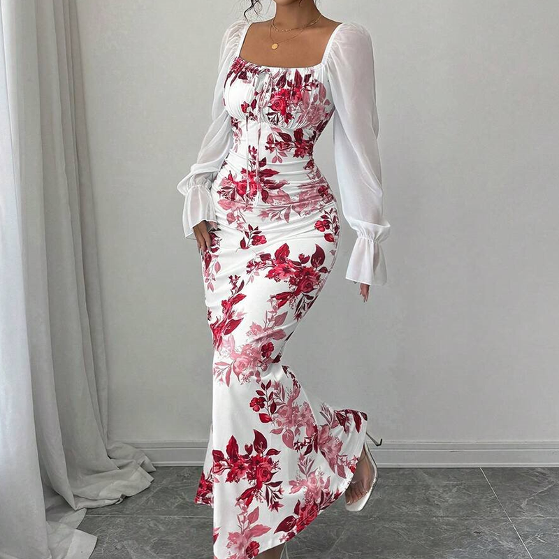 Elegantes geblümtes ausgestelltes Kleid für Damen-2
