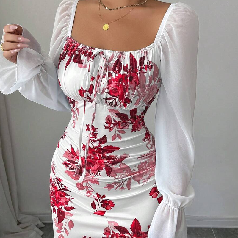 Elegantes geblümtes ausgestelltes Kleid für Damen-4