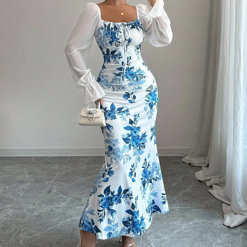 Elegantes geblümtes ausgestelltes Kleid für Damen-5
