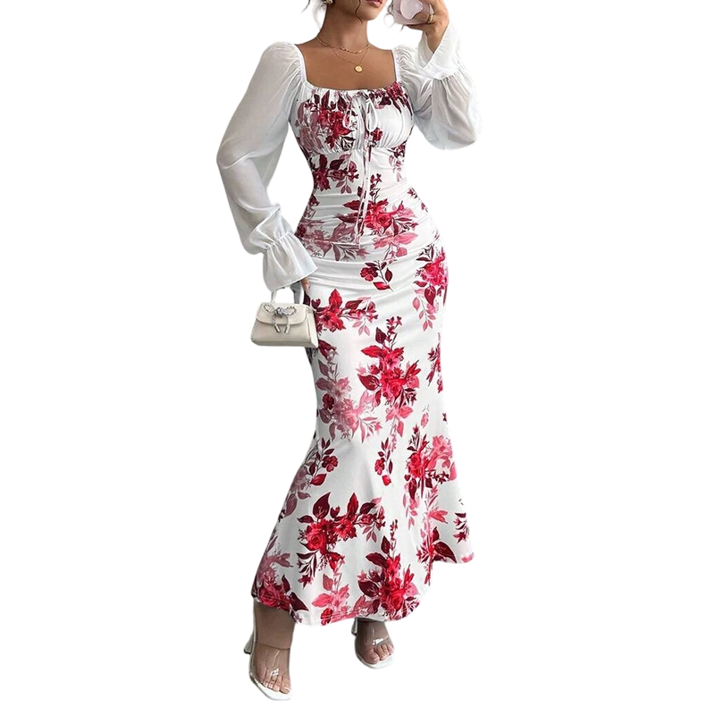 Elegantes geblümtes ausgestelltes Kleid für Damen-9