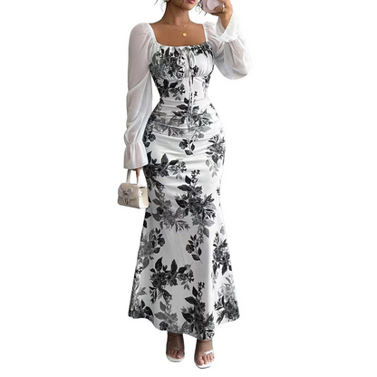 Elegantes geblümtes ausgestelltes Kleid für Damen-11
