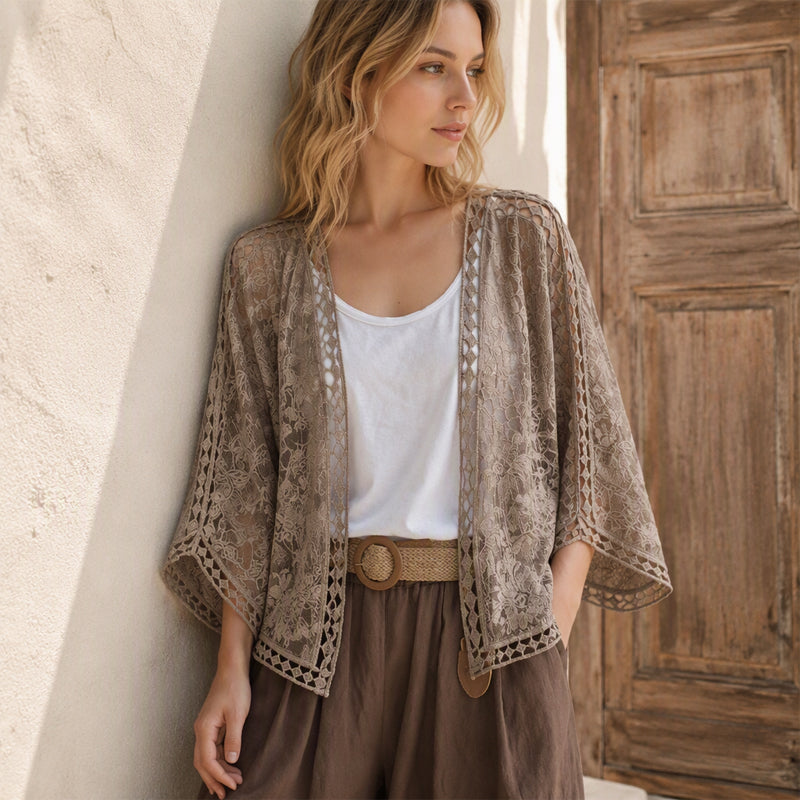 Locker sitzende Cardigan aus Hohlspitze für Damen-6