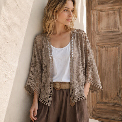 Locker sitzende Cardigan aus Hohlspitze für Damen-6