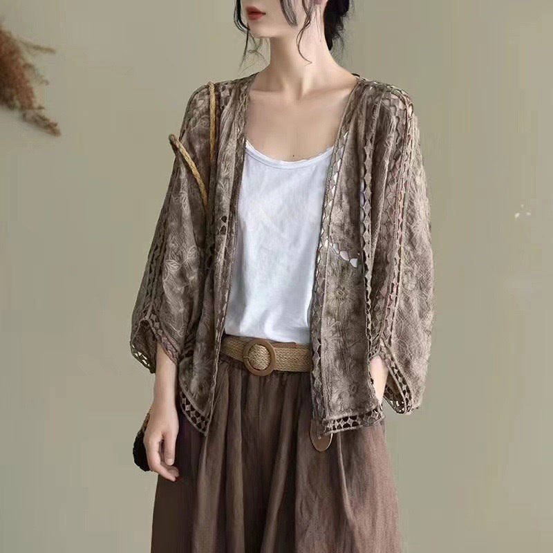 Locker sitzende Cardigan aus Hohlspitze für Damen-10