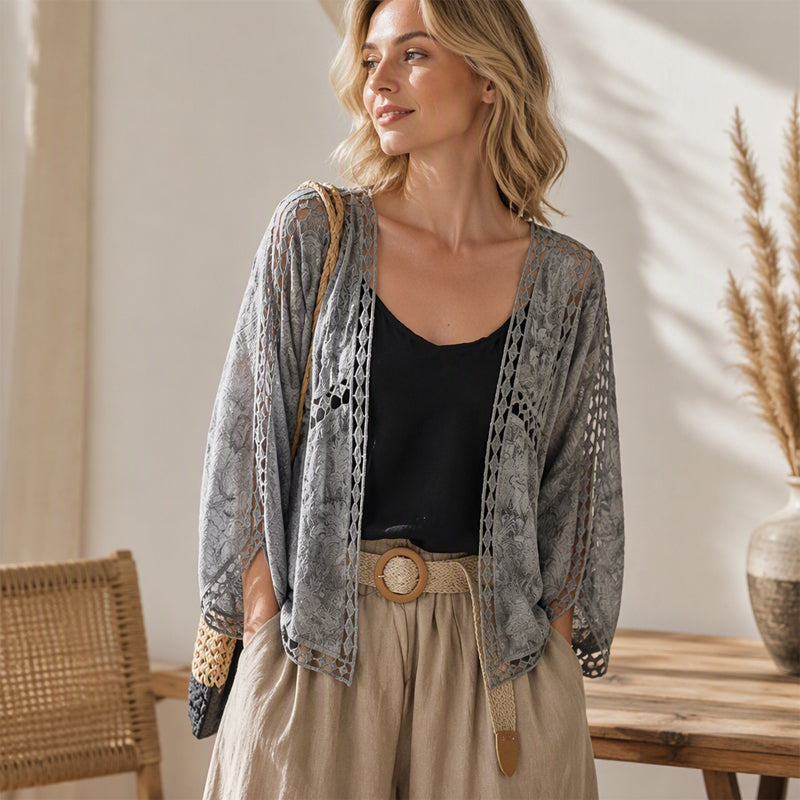 Locker sitzende Cardigan aus Hohlspitze für Damen-7