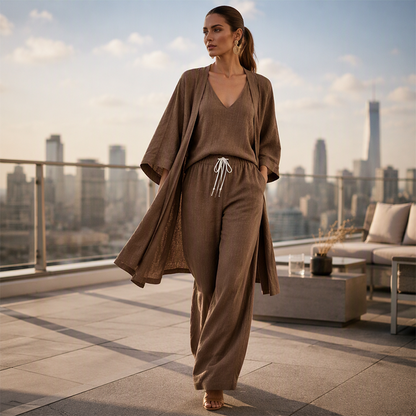 👚 50 % RABATT | 3 Teile, unzählige Looks – Damen Set mit Cardigan, Top & weiter Hose-4