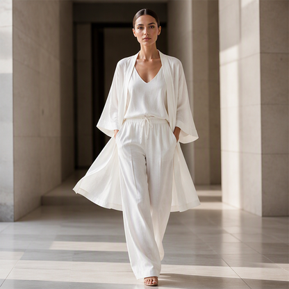 👚 50 % RABATT | 3 Teile, unzählige Looks – Damen Set mit Cardigan, Top & weiter Hose-3