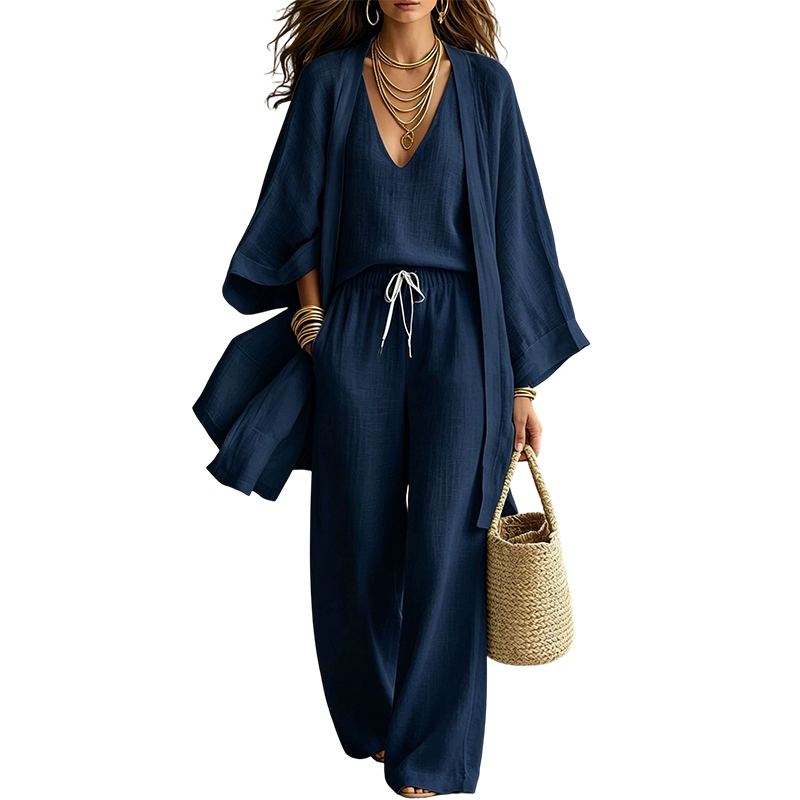 👚 50 % RABATT | 3 Teile, unzählige Looks – Damen Set mit Cardigan, Top & weiter Hose-10