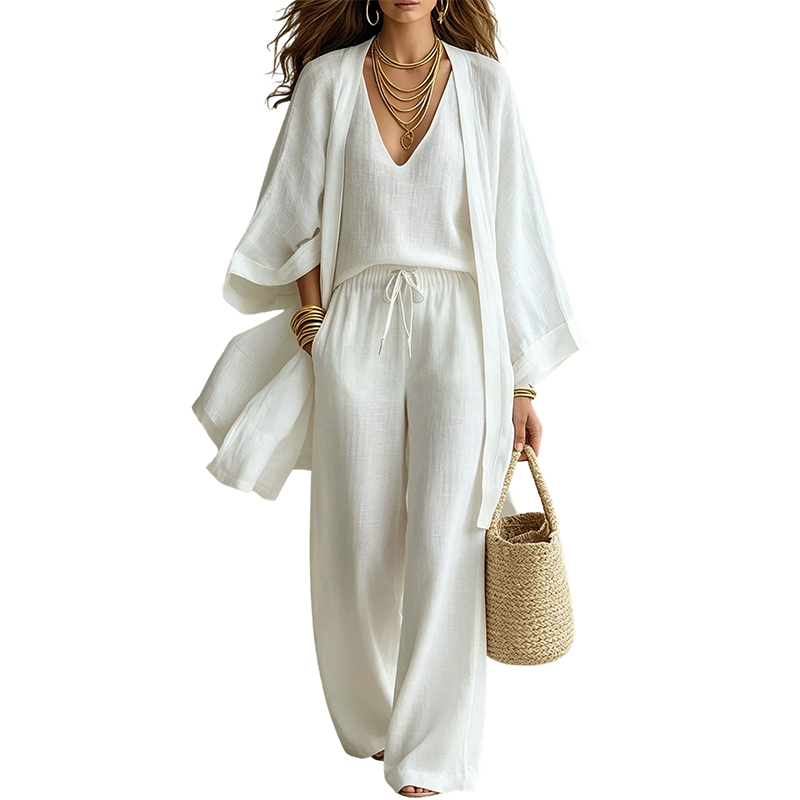 👚 50 % RABATT | 3 Teile, unzählige Looks – Damen Set mit Cardigan, Top & weiter Hose-12