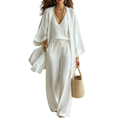 👚 50 % RABATT | 3 Teile, unzählige Looks – Damen Set mit Cardigan, Top & weiter Hose-12