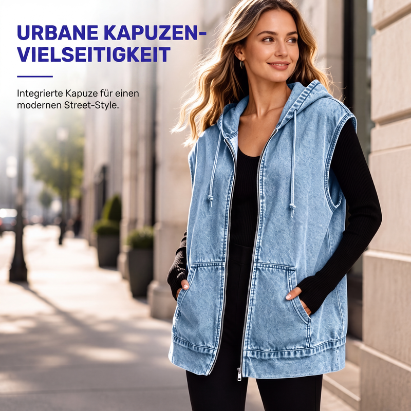 📢📢50%Rabatt!!!🎉✨Jeansweste mit Kapuze für Damen, lässige Jacke-1
