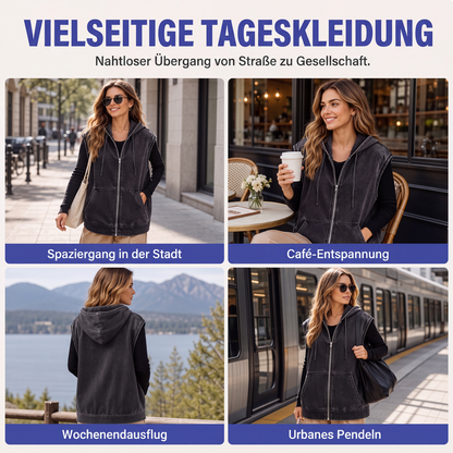 📢📢50%Rabatt!!!🎉✨Jeansweste mit Kapuze für Damen, lässige Jacke-5