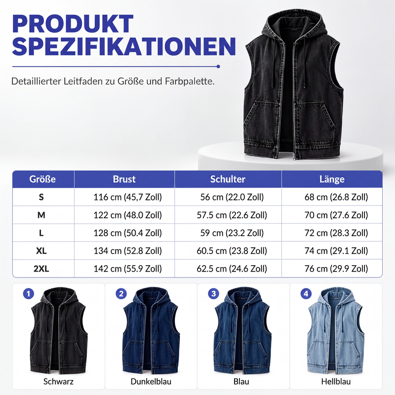 📢📢50%Rabatt!!!🎉✨Jeansweste mit Kapuze für Damen, lässige Jacke-7
