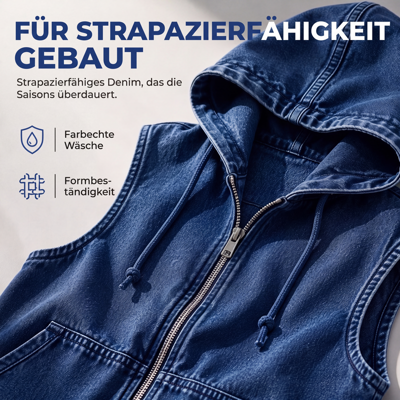 📢📢50%Rabatt!!!🎉✨Jeansweste mit Kapuze für Damen, lässige Jacke-6