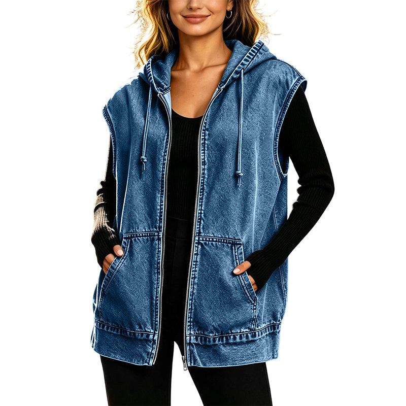 📢📢50%Rabatt!!!🎉✨Jeansweste mit Kapuze für Damen, lässige Jacke-11