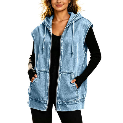 📢📢50%Rabatt!!!🎉✨Jeansweste mit Kapuze für Damen, lässige Jacke-12