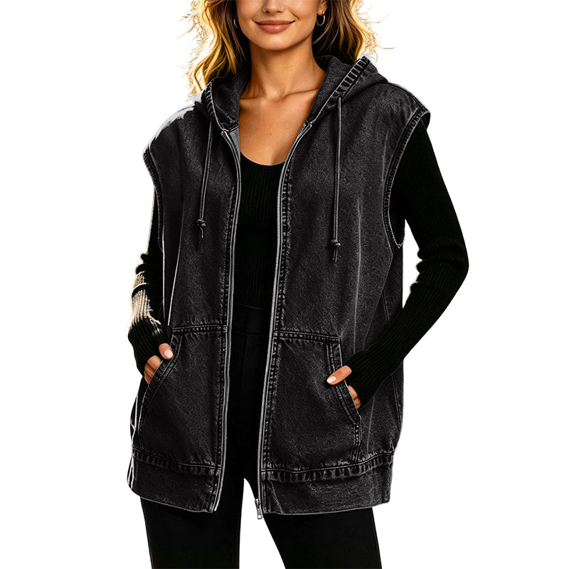 📢📢50%Rabatt!!!🎉✨Jeansweste mit Kapuze für Damen, lässige Jacke-9