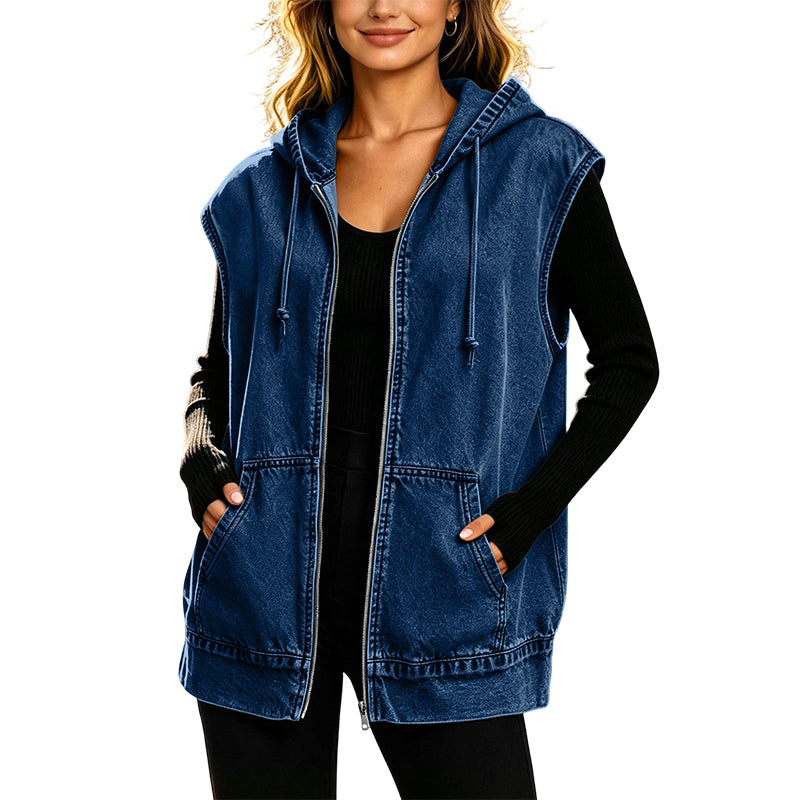 📢📢50%Rabatt!!!🎉✨Jeansweste mit Kapuze für Damen, lässige Jacke-10