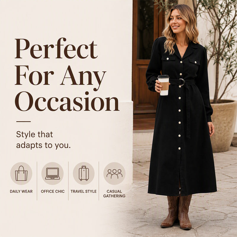 Heißer Sale: 50 % Rabatt💖 Midi-Shirtkleid aus Cord für Damen mit Gürtel