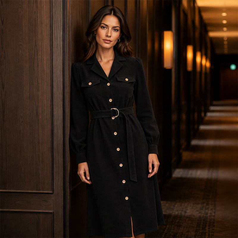 Heißer Sale: 50 % Rabatt💖 Midi-Shirtkleid aus Cord für Damen mit Gürtel