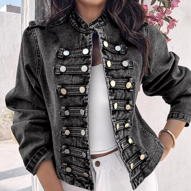 📢📢50%Rabatt!!!🎉✨Damen-Jeansjacke im Vintage-Stil mit symmetrischen Knöpfen