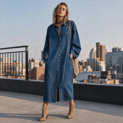 📢📢50% Rabatt!!! 🎉✨ Legeres, locker sitzendes Jeanshemdkleid für Damen