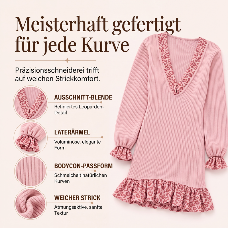 💎👗 Neuheiten – 50%Rabatt!!!🛍️✨Damen Strickkleid mit V-Ausschnitt und Laternenärmeln