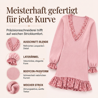 💎👗 Neuheiten – 50%Rabatt!!!🛍️✨Damen Strickkleid mit V-Ausschnitt und Laternenärmeln