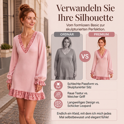 💎👗 Neuheiten – 50%Rabatt!!!🛍️✨Damen Strickkleid mit V-Ausschnitt und Laternenärmeln