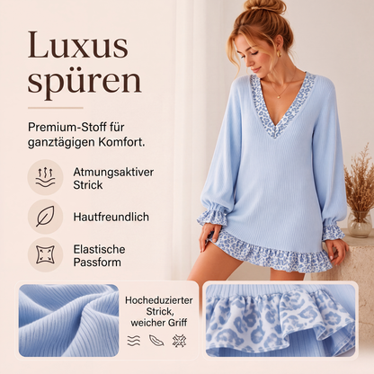 💎👗 Neuheiten – 50%Rabatt!!!🛍️✨Damen Strickkleid mit V-Ausschnitt und Laternenärmeln