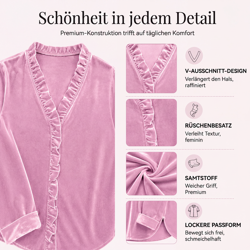 📢📢50%Rabatt!!!🎉✨Damen-Bluse in Unifarbe mit Rüschenkragen