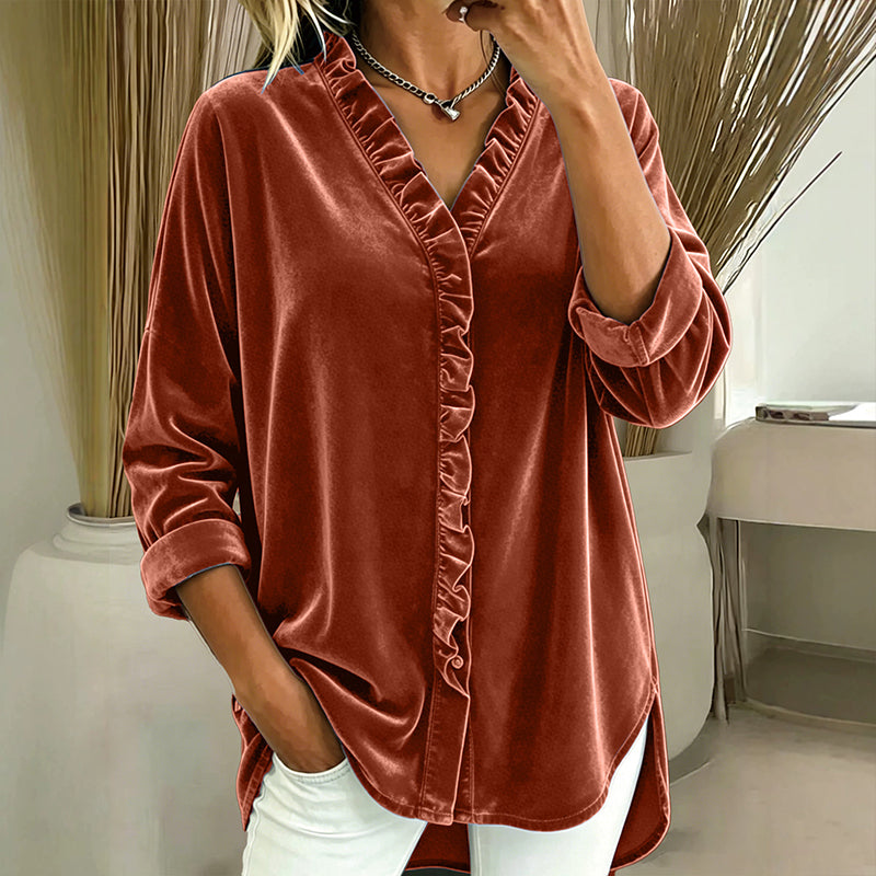 📢📢50%Rabatt!!!🎉✨Damen-Bluse in Unifarbe mit Rüschenkragen