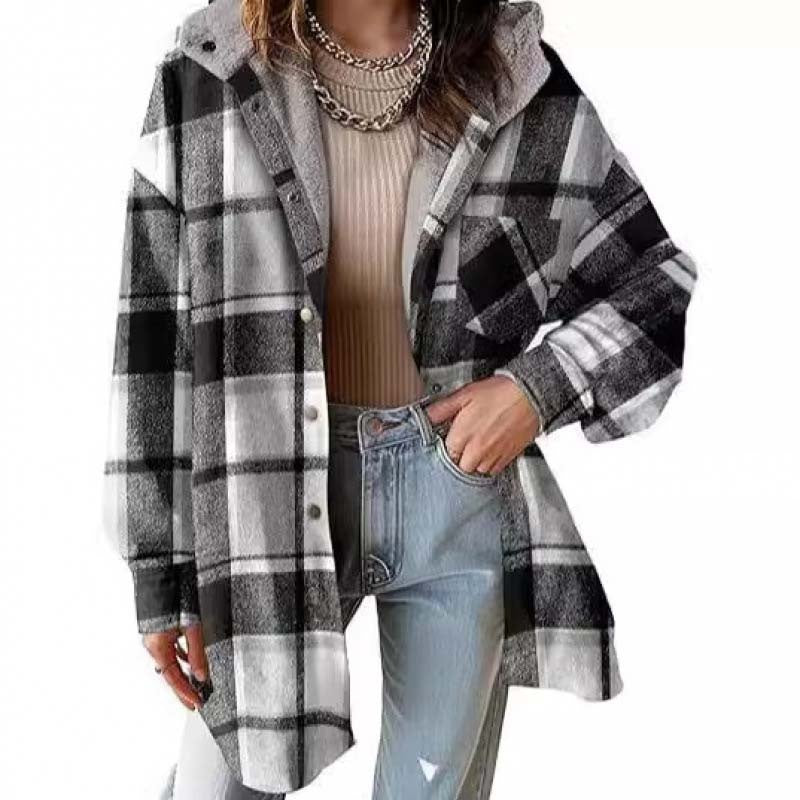 🧥🍁 Neuheiten – Damen klassische gemütliche karierte Kapuzenjacke