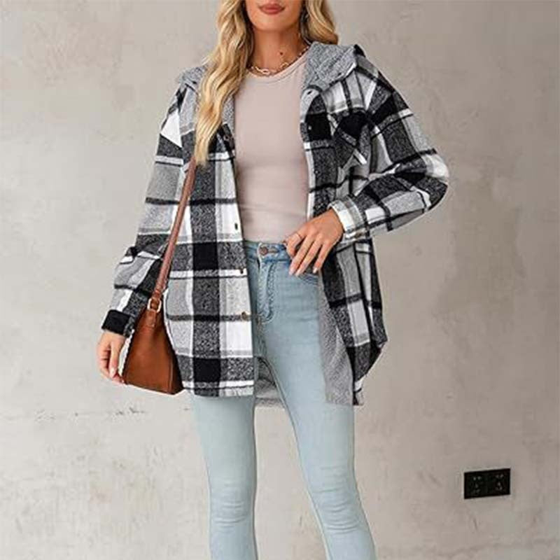 🧥🍁 Neuheiten – Damen klassische gemütliche karierte Kapuzenjacke