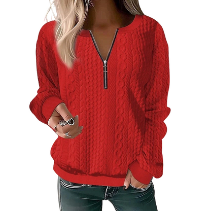 📢📢50%Rabatt!!!👚💎 Jetzt im Trend – Damen-Sweatshirt mit Zopfmuster und halblangem Reißverschluss