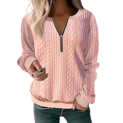 📢📢50%Rabatt!!!👚💎 Jetzt im Trend – Damen-Sweatshirt mit Zopfmuster und halblangem Reißverschluss