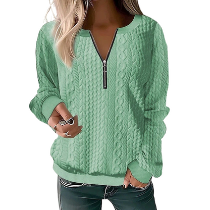 📢📢50%Rabatt!!!👚💎 Jetzt im Trend – Damen-Sweatshirt mit Zopfmuster und halblangem Reißverschluss