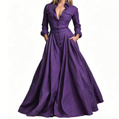 📢📢50%Rabatt!!!🎉✨Maxikleid mit Revers und Knopfleiste für Damen