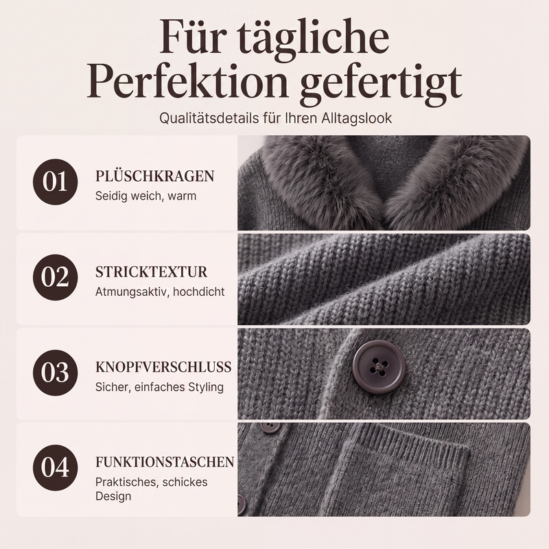 ✨ Neuheiten – Damen Strickcardigan mit Pelzkragen