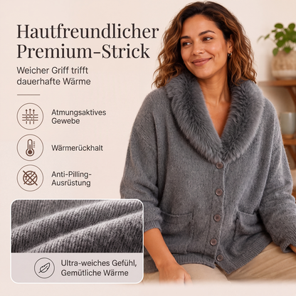 ✨ Neuheiten – Damen Strickcardigan mit Pelzkragen