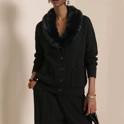 ✨ Neuheiten – Damen Strickcardigan mit Pelzkragen